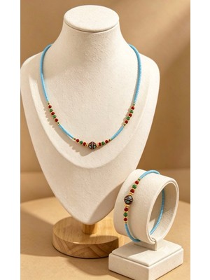 Zümra Store Tasarım Firuze Kolye -Bileklik Set -Açık Mavi-