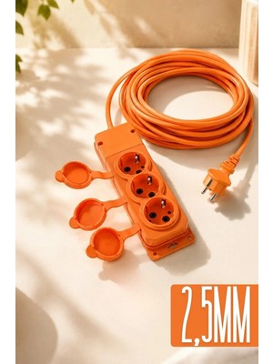 Buççin Online Mağaza 3'lü 10 Metre 3*2,5mm² Uzatma Kablosu - Turuncu