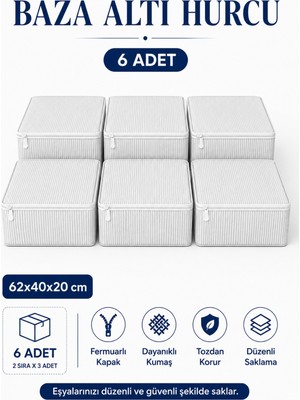ByKurt Hurç Seti Fermuarlı Çizgili Baza Altı Hurcu Yorgan Battaniye Kıyafet Saklama Organizeri 6'lı