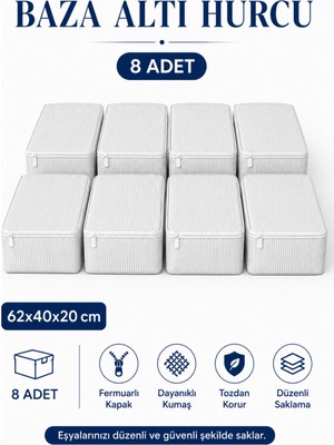 ByKurt Hurç Seti Fermuarlı Çizgili Baza Altı Hurcu Yorgan Battaniye Kıyafet Saklama Organizeri 8'li