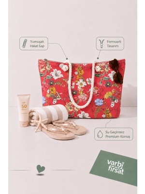 VarBiFırsat Tote Plaj Çantası, Fermuarlı Büyük Boy Alışveriş ve Günlük Omuz Çantası 50X30 cm