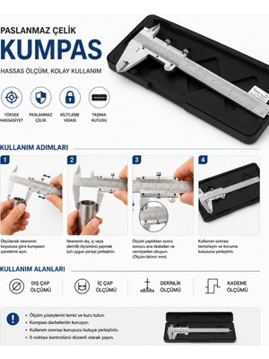 Buççin Online Mağaza Metal Kumpas 150MM 0.05MM Hassas Ölçü Kumpası Paslanmaz Çelik Manuel Kumpas Iç Dış Derinlik Ölçüm Al