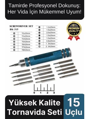 Buççin Online Mağaza Profesyonel Seri Dayanıklı Yüksek Kalite Ergonomik Hassas Tamir Taşınabilir 15 Uçlu Tornavida Seti