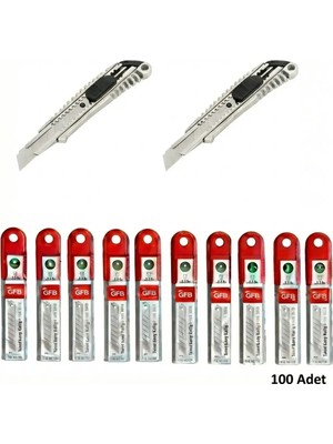 Buççin Online Mağaza Metal Falçata 2 Adet ve 100 Adet Falçata Yedek Bıçağı Seti Maket Bıçağı 0.5mm