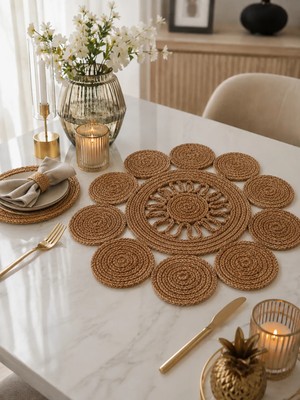 Sunny Design Jüt Hasır Runner Parçalı Runner Papatya Runner