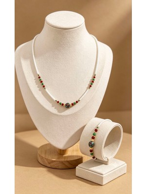 Zümra Store Tasarım Kolye-Bileklik Set-Beyaz Taşlı-