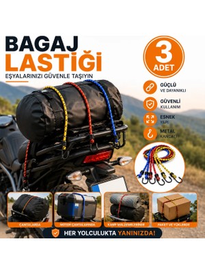 Baffhome Bagaj Lastiği Çok Amaçlı Kancalı Pratik Gergi Halatı Ekstra Güçlü Bagaj Bağlama Lastiği