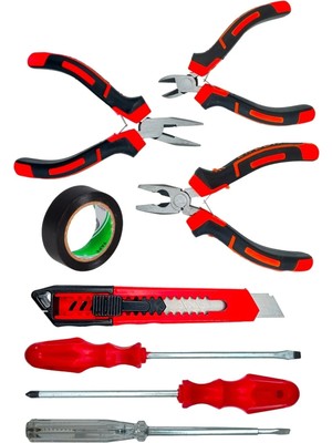Buççin Online Mağaza 3 Lü Mini Pense Yan Keski Kargaburnu Set+3 Lü Tornavida+Falçata+Bant Takım Seti.