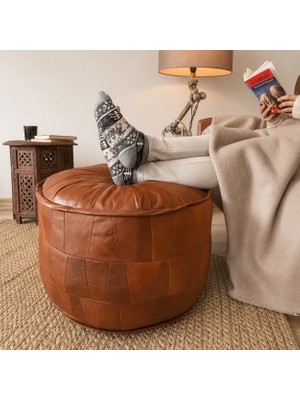 Ottoman Pouffe Hakiki Kuzu Derisi El Yapımı Bohem Puf Yer Ayak Uzatma Minderi 60X40CM(DOLGUSUZ Gönderilecektir)