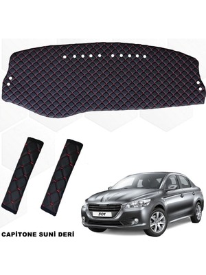 Mikasso Peugeot 301 Göğüs Halısı+Kemer Konforu 1.kalite Siyah-Kırmızı Uyumlu