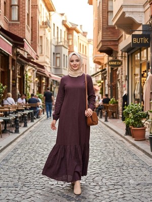 Asel Tekstil Kadın Büyük Beden Düz Renk Dokuma Viskon Kumaş Uzun Tesettür Elbise