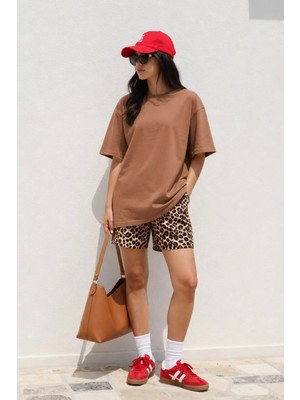 Borboleta Home Kahverengi Oversize T-Shirt %100 Pamuk Süprem Unisex Baskıya Uygun Basic Tişört