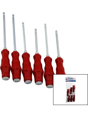 Buççin Online Mağaza Pvc Ambalaj Kırmızı - Plastik Saplı Darbeli 6lı Set Çift Taraflı Tornavida Takımı