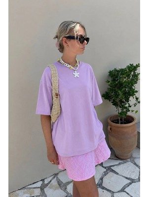 Borboleta Home Mor Oversize T-Shirt %100 Pamuk Süprem Unisex Baskıya Uygun Basic Tişört
