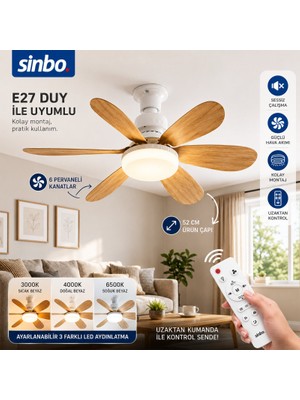 Büro Ev Ofis Serinliği Için 52CM 6 Kanatlı LED Avise Tipi Tavan Vantilatörü