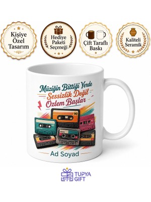 Tupya Gift Kaset Koleksiyonu Temalı Baskılı Kupa Bardak Retro Müzik Hediye