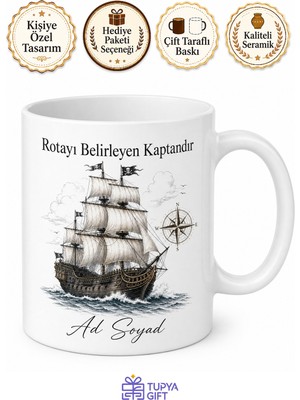 Tupya Gift Korsan Gemisi Kalyon Çizimli Yedi Denizlere Açılan Kaptan Kupa Bardak Hediye
