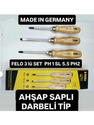 Buççin Online Mağaza Ağaç Saplı Tornavida Seti 3 Lü Takım Arkasına Çekiç Vurulablir Model Madeıngermany