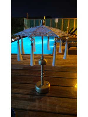 Agbtrend Şarjlı LED Lambalı Dekoratif Bali Masa Şemsiyesi - 40 cm Kablosuz Abajur Gece Lambası