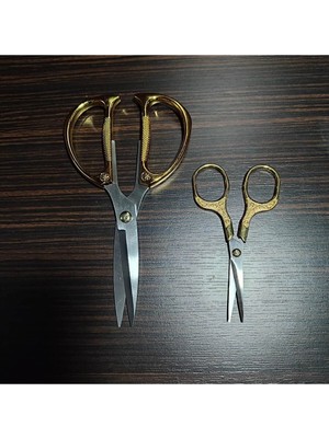 Buççin Online Mağaza ( 2li Set) Altın Renkli Profesyonel Makas Seti Deri Kumaş Karton ve Benzeri Ürünlerde Kullanılabilir