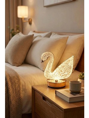 Neo Vista Kristal Kuğu LED Masa Lambası 3 Renk Işıklı Dekoratif Aydınlatma
