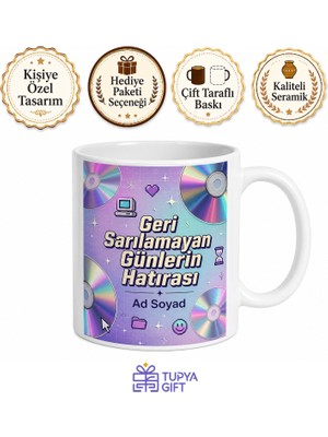 Tupya Gift CD DVD Yansımaları Desenli 2000LER Ruhu Retro Kupa Bardak Nostaljik Hediye