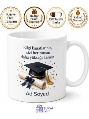 Tupya Gift Mezuniyet Hediyesi Diploma Temalı Özel Tasarım Baskılı Porselen Kupa Bardak