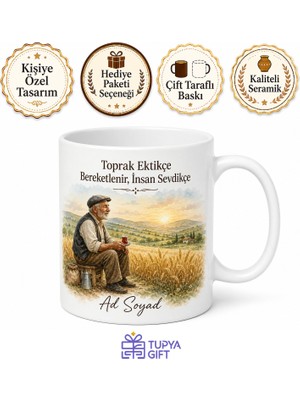 Tupya Gift Tarla Başı Çay Molası Emektar Çiftçi Anadolu Insanı Kupa Bardak Hediye