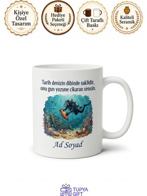 Tupya Gift Sualtı Arkeoloğuna Hediye Tarihi Derinlik Amfora Batık Gemi Baskılı Porselen Kupa Bardak