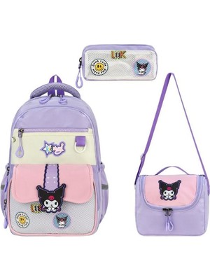 Baginn Kız Çocuk 3'lü Takım Ilkokul Çantası 40*30 cm Beslenme Çantası Kalem Kutusu Ortopedik Ilkokul Çanta