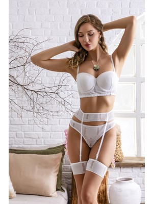 Beruflic Straplez Sütyen, Jartiyer ve String Takım Ekru Under Moda