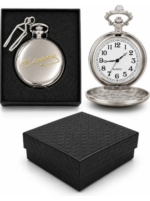 Magicool Özel Kutulu Gümüş Atatürk Imzalı Köstekli Saat ALK5364