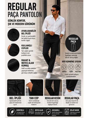 Luxic Core Luxıc Core Erkek Krem Keten Karışımlı Casual Pantolon Rahat Kalıp Şık Tasarım