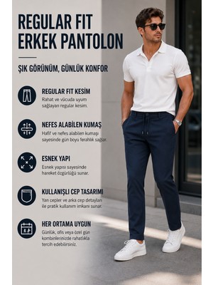 Luxic Core Luxıc Core Erkek Krem Keten Karışımlı Casual Pantolon Rahat Kalıp Şık Tasarım