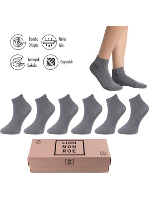 Lion Monroe Saf Bambu Kadın Yarım Konç Düz Gri Melanj Çorap Dikişsiz Premium Kutulu 6'lı L5952AZNP Softaura