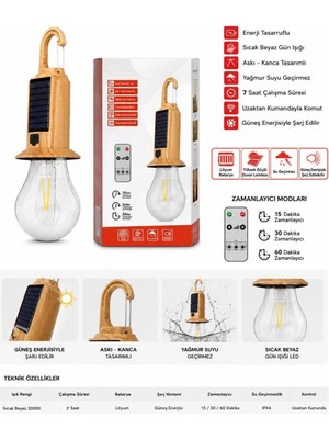 Marsilyan Solar Şarjlı LED Kamp Feneri Uzaktan Kumandalı Askılı Taşınabilir Acil Durum Lambası PD572