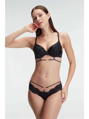 Nevamel® Destekli Balenli Kaplı Dantel Detaylı Sütyen Slip Iç Çamaşırı Takımı