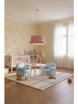Elizim Home Lighting Tütü Fırfırlı Pudra Dekoratif Avize Masa Lambası Takım