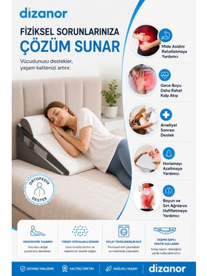 Dizanor Ortopedik Üçgen Yastık Seti 3 Parça Sırt Bel Boyun Destek Minderi Ayarlanabilir Yıkanabilir Kılıflı