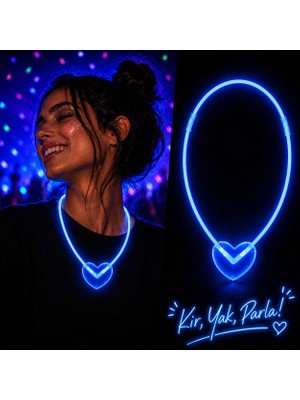 Go İthalat Neon Işıklı Fosforlu Kalp Parti Kolyesi Mavi Renk (5582)