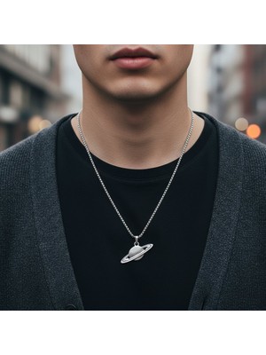 Alooya Gezegen - Büyülü Satürn Gümüş Kaplama Örme Zincir Kolye