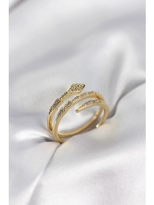 MiraLive Mey Ithalat® Yılan Model Gold Renk Zirkon Taşlı Kadın Yüzük