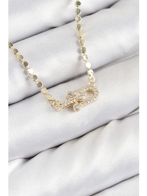 MiraLive Mey Ithalat® Pirinç Zirkon Taşlı Tifany Model Ezme Zincir Gold Renk Kadın Kolye