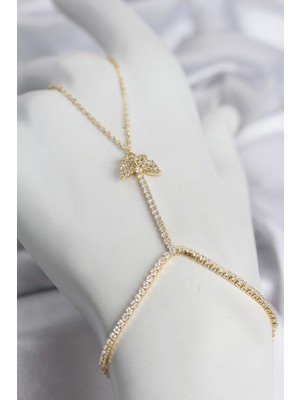 MiraLive Mey Ithalat® Gold Renk Pirinç Zirkon Taşlı Kelebek Model Şahmeran