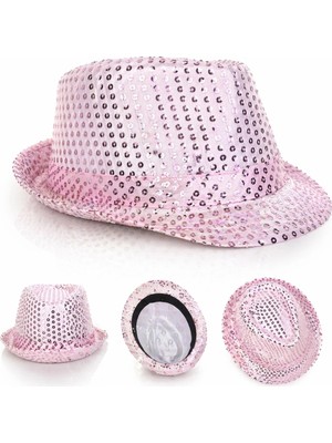 MiraLive Mey Ithalat® Pembe Payetli Disco Parti Şapkası Yetişkin Işıltılı Fötr Model