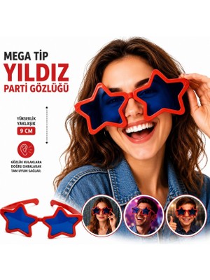 MiraLive Mey Ithalat® Mega Tip Yıldız Parti Gözlüğü Kırmızı Renk