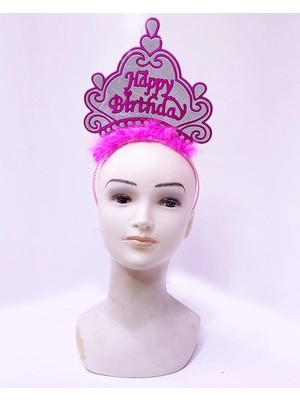 MiraLive Mey Ithalat® Happy Birthday Neon Pembe Renk Doğum Günü Tacı 24X15 cm