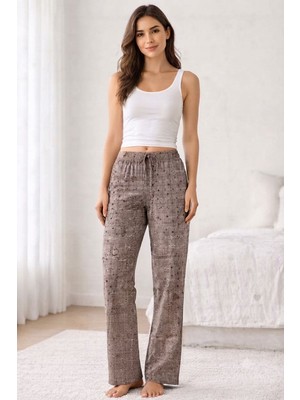 Hace Bazaar Viskon Pamuklu Kadın Gri Desenli Pijama Pantolon - MG011 - Mudanis