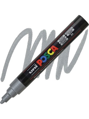 Belirtilmemiş Uni-Ball Posca 1.8-2.5 Su Bazlı Poster Boyama Kalemi Markörü Gümüş Pc-5M (6 Lı Paket)