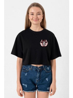Beyblade Pegasus Minimalist Siyah Kadın Crop Tshirt